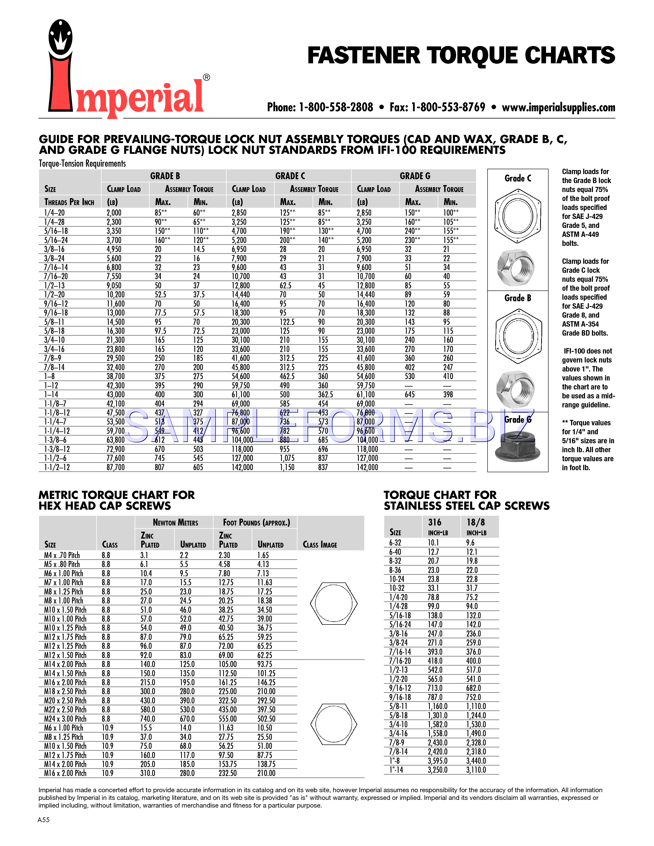 Preview free downloadable Fastener Torque Charts in PDF (page 1)